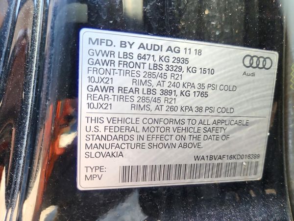 2019 AUDI Q8 quattro Premium Plus — VINS