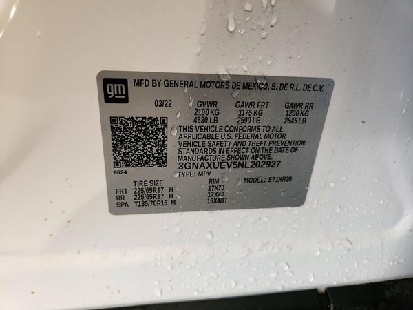 2022 CHEVROLET EQUINOX LT (1LT) — VINS