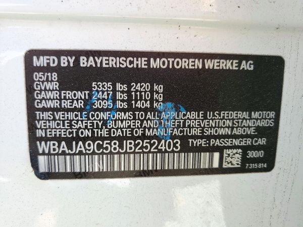 2018 BMW 5 SERIES — VINS
