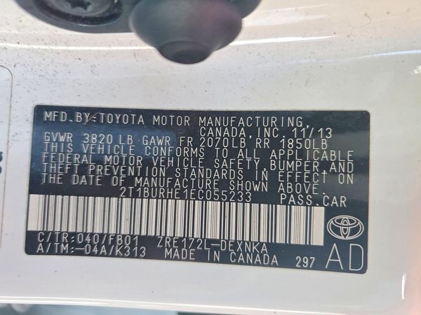 2014 TOYOTA COROLLA L/LE — VINS