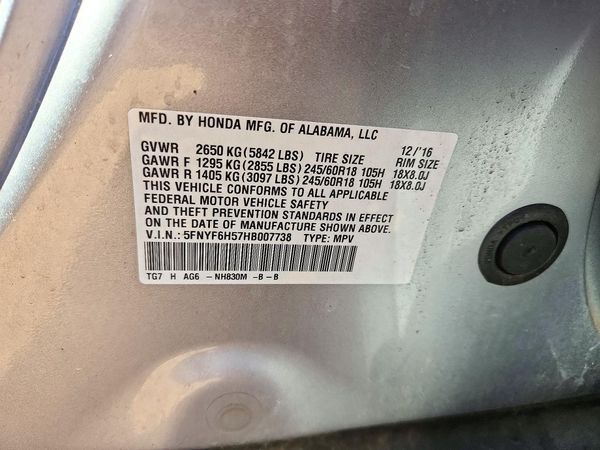 2017 HONDA PILOT EXL — VINS