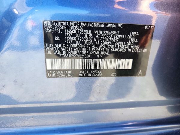 2012 TOYOTA RAV4 Standard — VINS