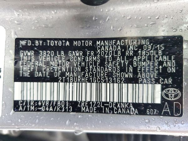 2016 TOYOTA COROLLA L/LE — VINS