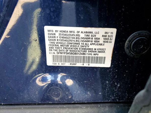 2016 HONDA PILOT EXL — VINS