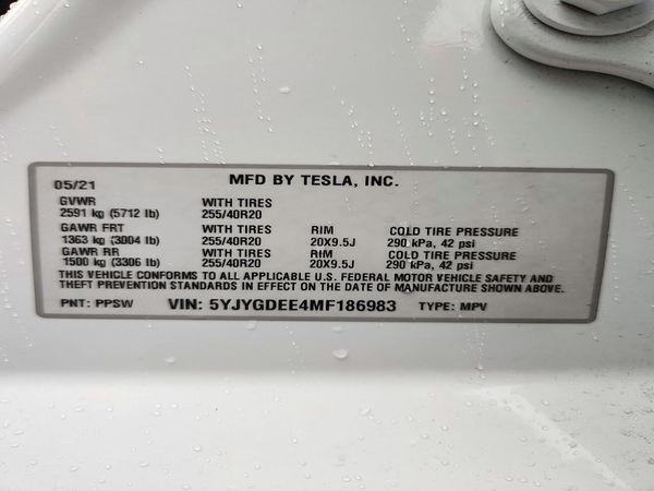 2021 TESLA MODEL Y — VINS