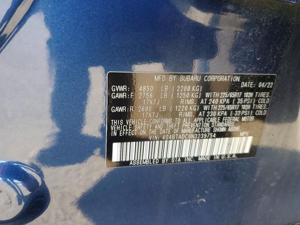 2022 SUBARU OUTBACK Premium — VINS