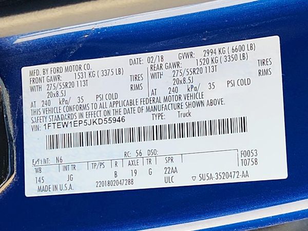2018 FORD F150 — VINS