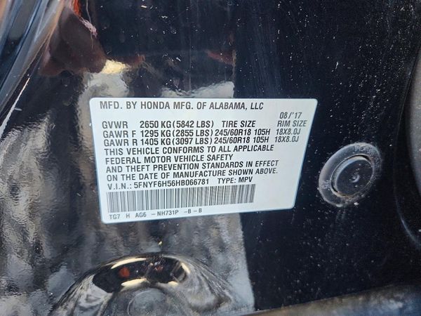 2017 HONDA PILOT EXL — VINS