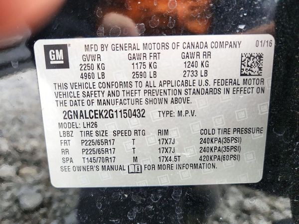 2016 CHEVROLET EQUINOX LT — VINS