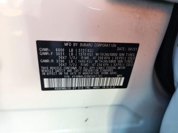 2021 SUBARU ASCENT Limited 8+ES+KA — VINS