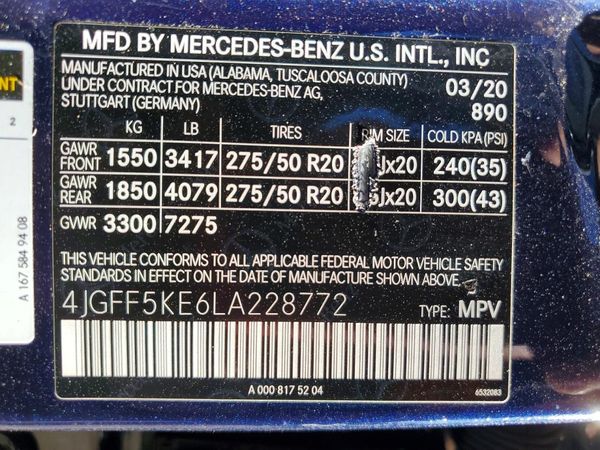 2020 MERCEDES-BENZ GLS-CLASS GLS450-4M — VINS
