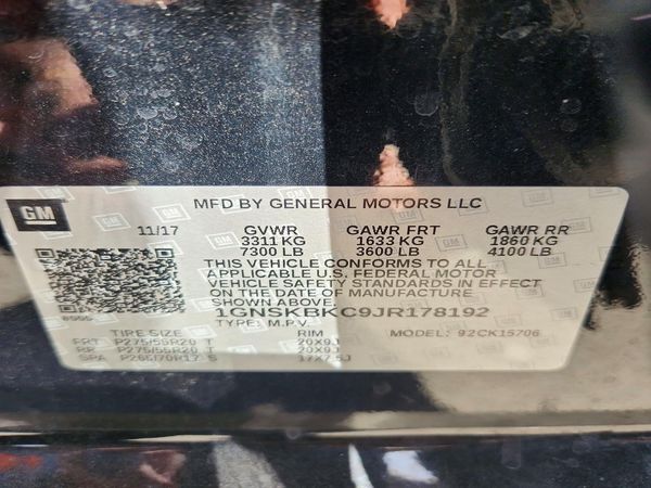2018 CHEVROLET TAHOE LT — VINS