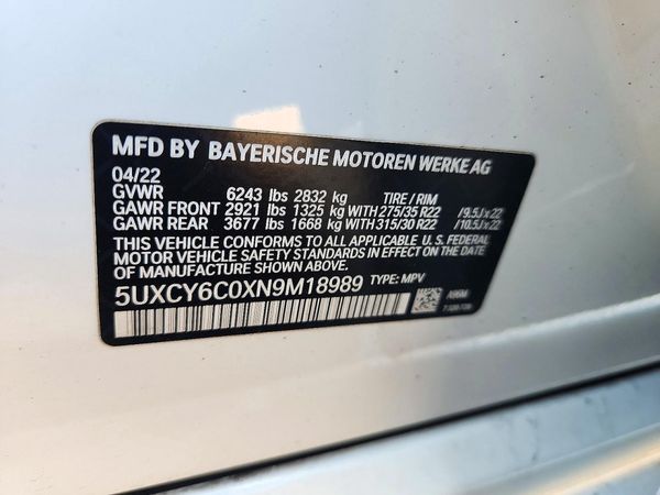 2022 BMW X6 xDrive40i — VINS