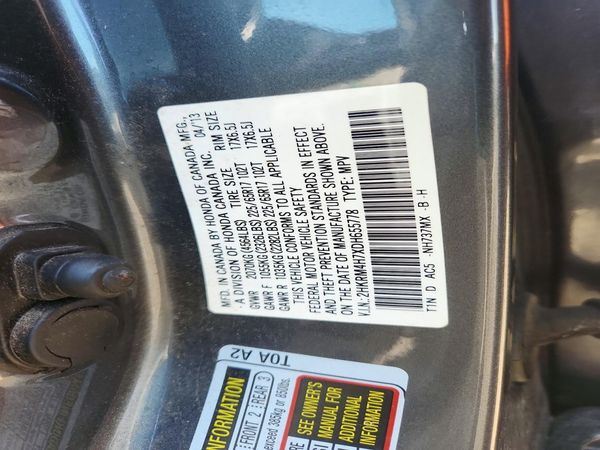 2013 HONDA CRV EX-L — VINS