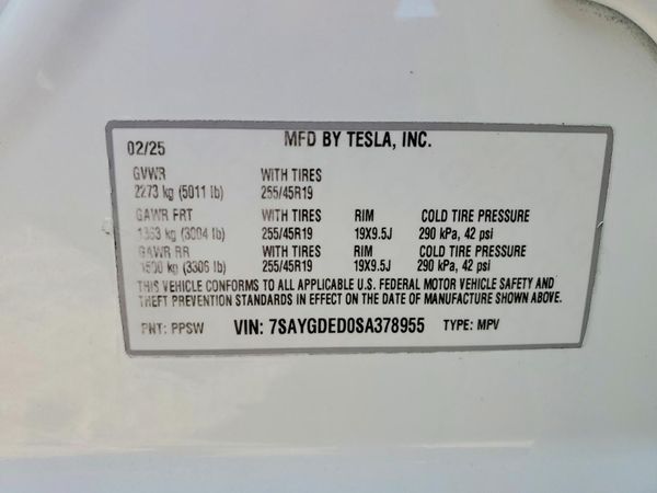 2025 TESLA MODEL Y — VINS