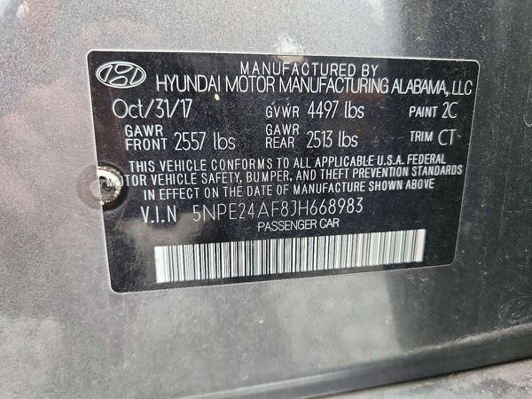 2018 HYUNDAI SONATA SE, Eco — VINS