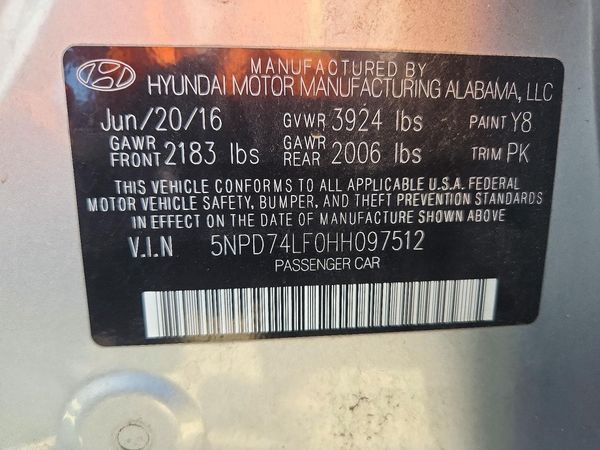 2017 HYUNDAI ELANTRA SE Base — VINS