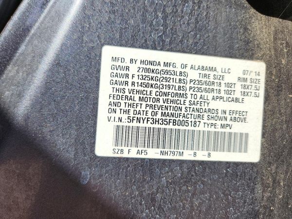 2015 HONDA PILOT SE — VINS