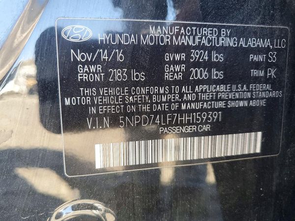 2017 HYUNDAI ELANTRA SE Base — VINS