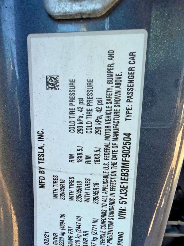 2021 TESLA MODEL 3