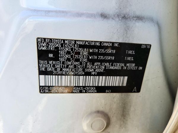 2017 TOYOTA RAV4 Ltd/Platinum — VINS