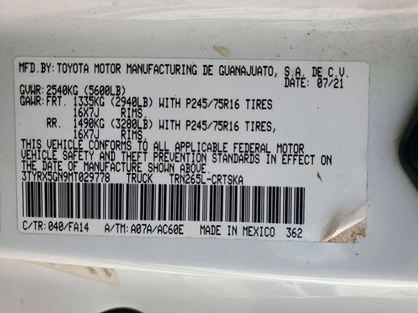 2021 TOYOTA TACOMA SR5 — VINS