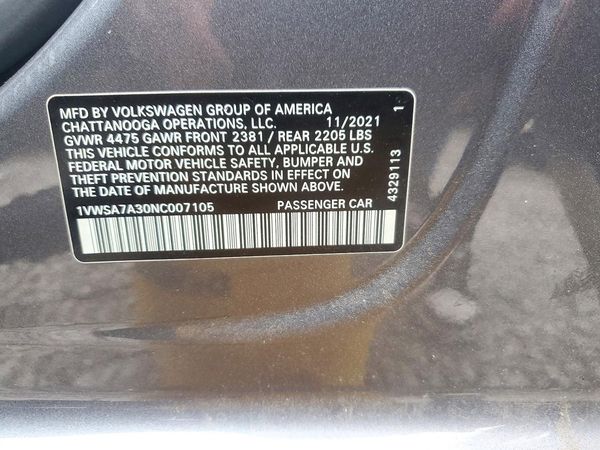 2022 VOLKSWAGEN PASSAT SE — VINS