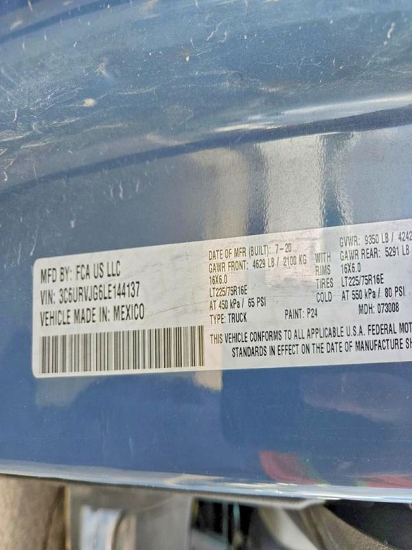 2020 RAM PROMASTER 3500 VF