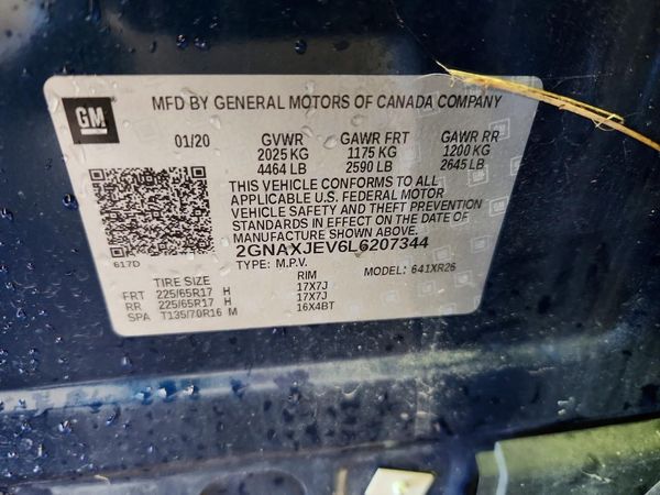 2020 CHEVROLET EQUINOX LT (2FL) — VINS