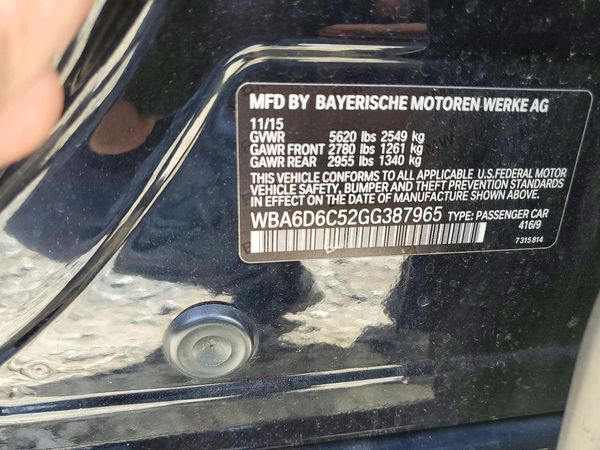 2016 BMW 6 SERIES — VINS