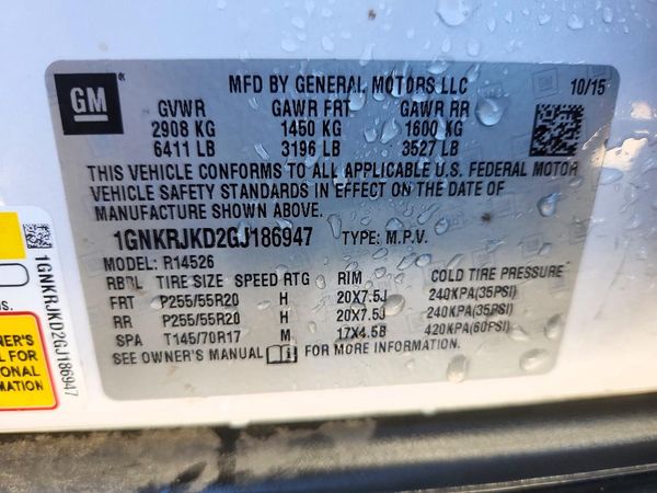 2016 CHEVROLET TRAVERSE LTZ — VINS