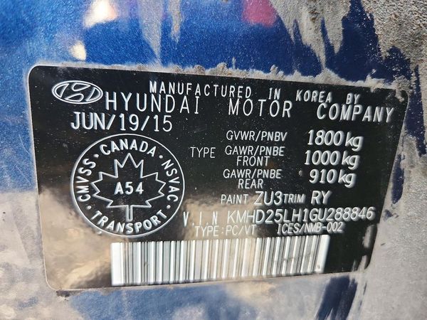 2016 HYUNDAI ELANTRA GL(Middle-low grade) — VINS