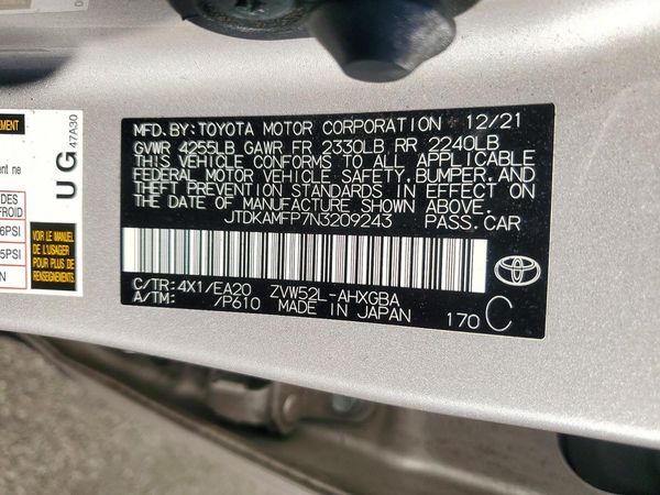 2022 TOYOTA PRIUS — VINS