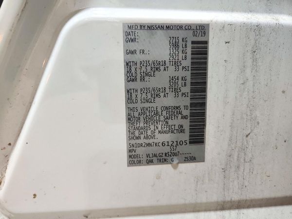 2019 NISSAN PATHFINDER — VINS