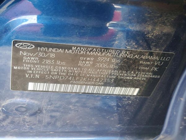 2019 HYUNDAI ELANTRA SE — VINS