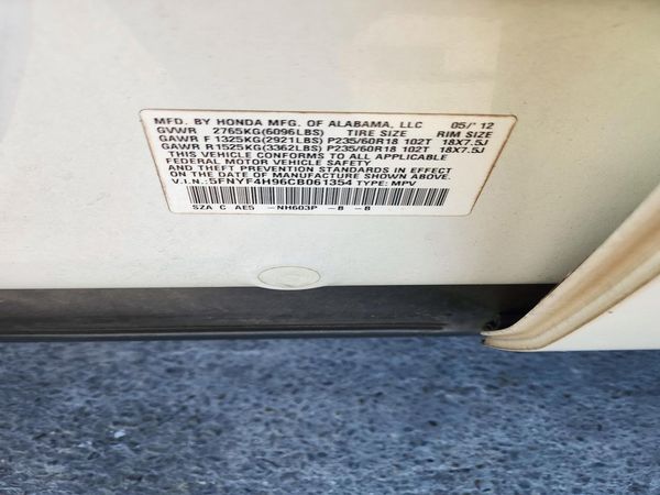 2012 HONDA PILOT TOURING — VINS