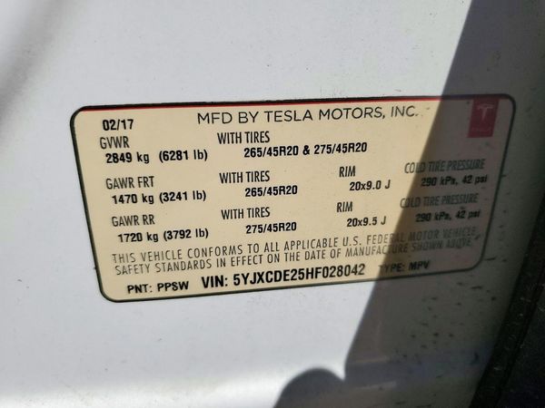 2017 TESLA MODEL X — VINS