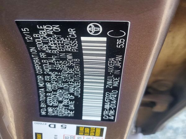 2016 TOYOTA PRIUS — VINS