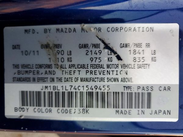 2012 MAZDA 3 Touring/GS — VINS