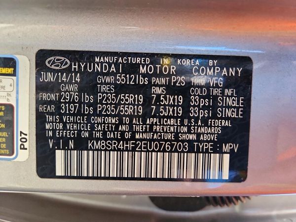2014 HYUNDAI SANTA FE TOP — VINS