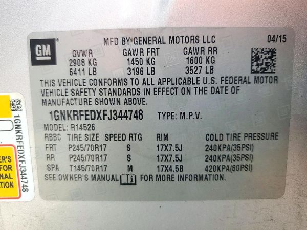 2015 CHEVROLET TRAVERSE LS — VINS