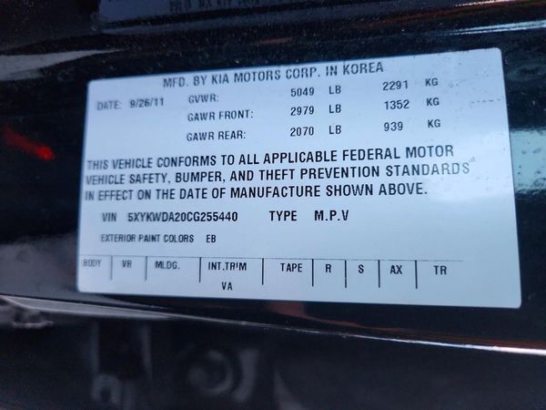 2012 KIA SORENTO TOP (High Grade) — VINS