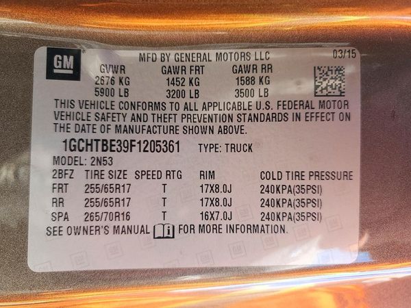 2015 CHEVROLET COLORADO Work Truck — VINS
