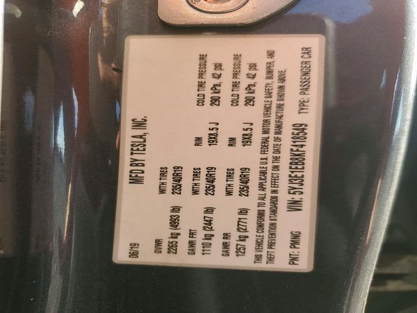 2019 TESLA MODEL 3 — VINS