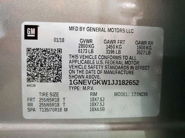 2018 CHEVROLET TRAVERSE LT — VINS