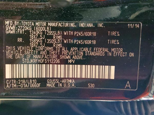 2015 TOYOTA HIGHLANDER Base/Hybrid — VINS