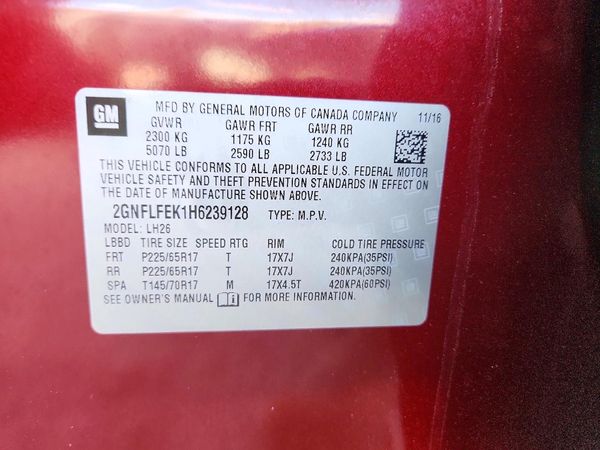 2017 CHEVROLET EQUINOX LT / FL — VINS