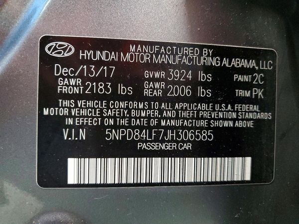 2018 HYUNDAI ELANTRA — VINS