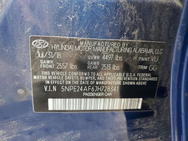 2018 HYUNDAI SONATA SE, Eco — VINS