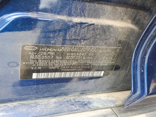 2016 HYUNDAI SONATA — VINS